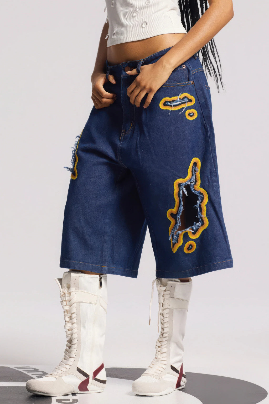 4inme | Flame Burnout Distressed Denim Shorts