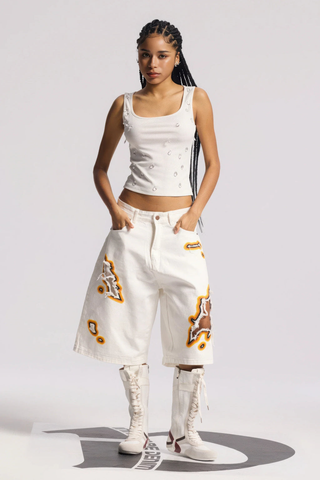 4inme | Flame Burnout Distressed Denim Shorts