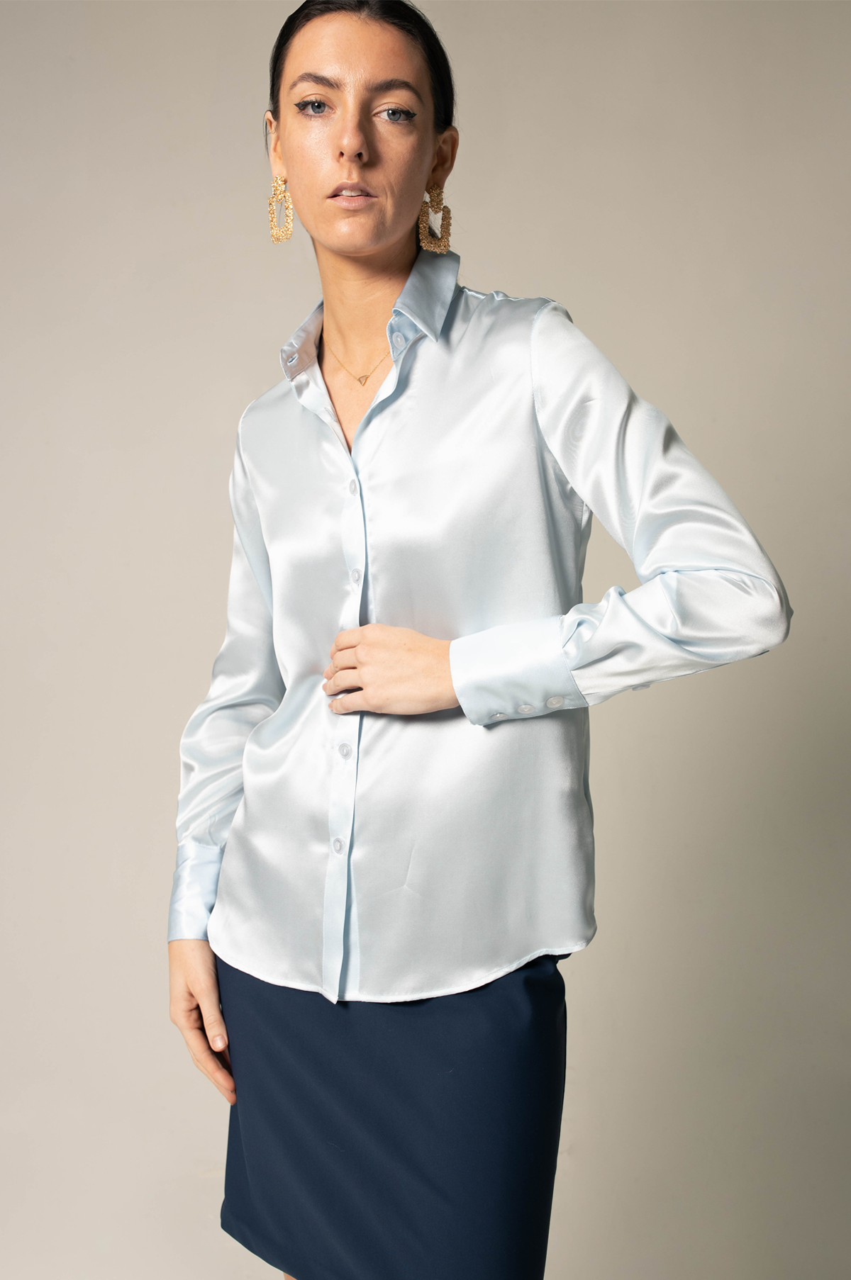 Le Réussi® | Women's Classy Silk Blue Blouse