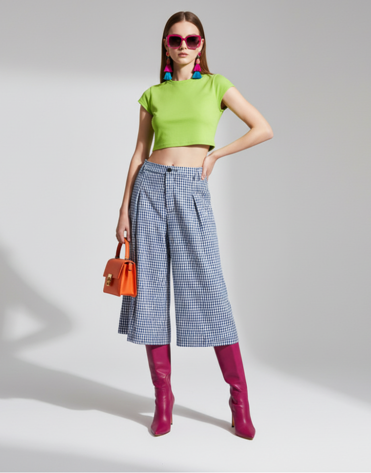 BYMANYC ® | Women's Plaid Cotton Culottes