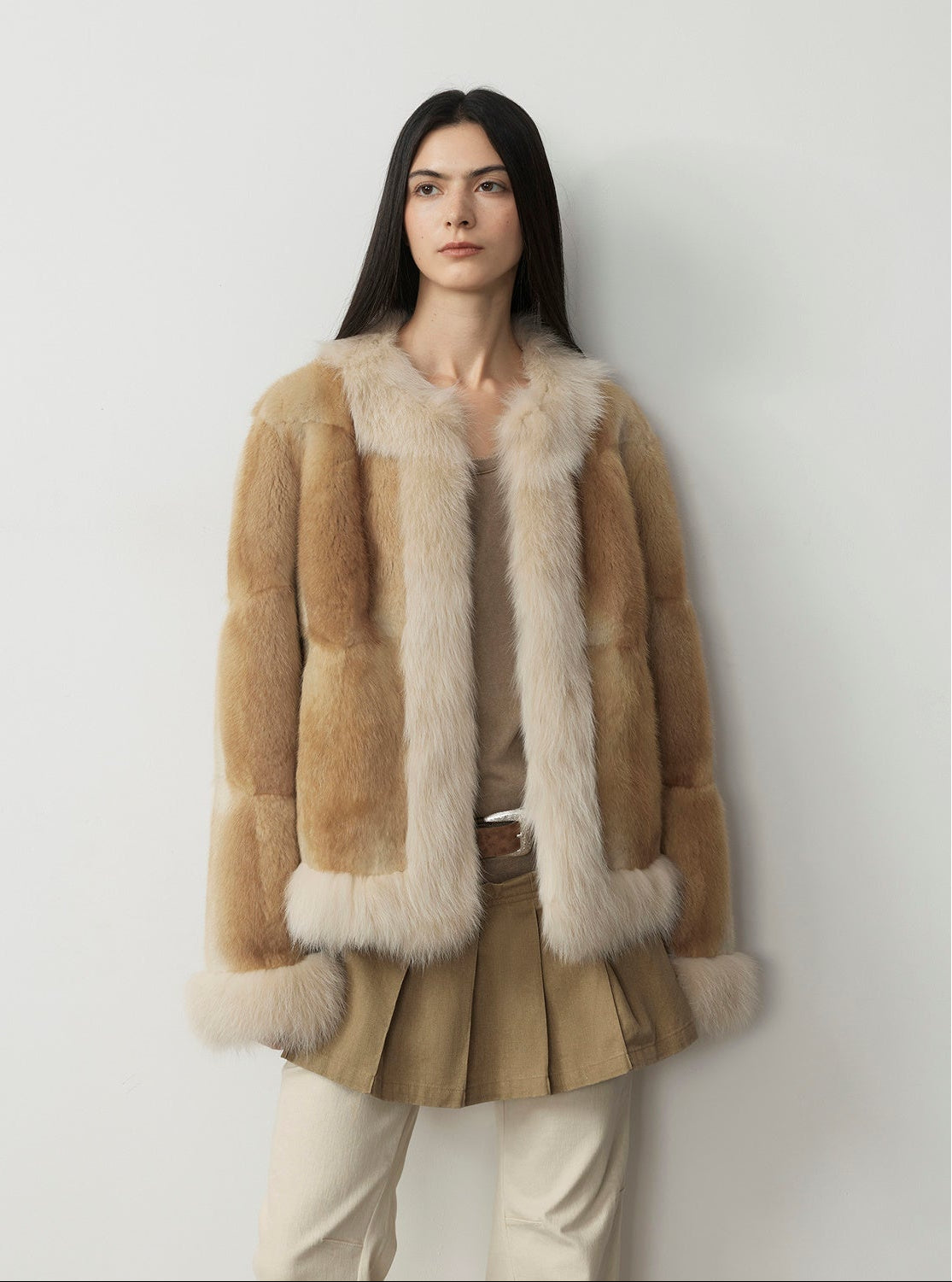 FIRELADY FUR | Women's Blue Muskrat & Fox Fur Patchwork Coat