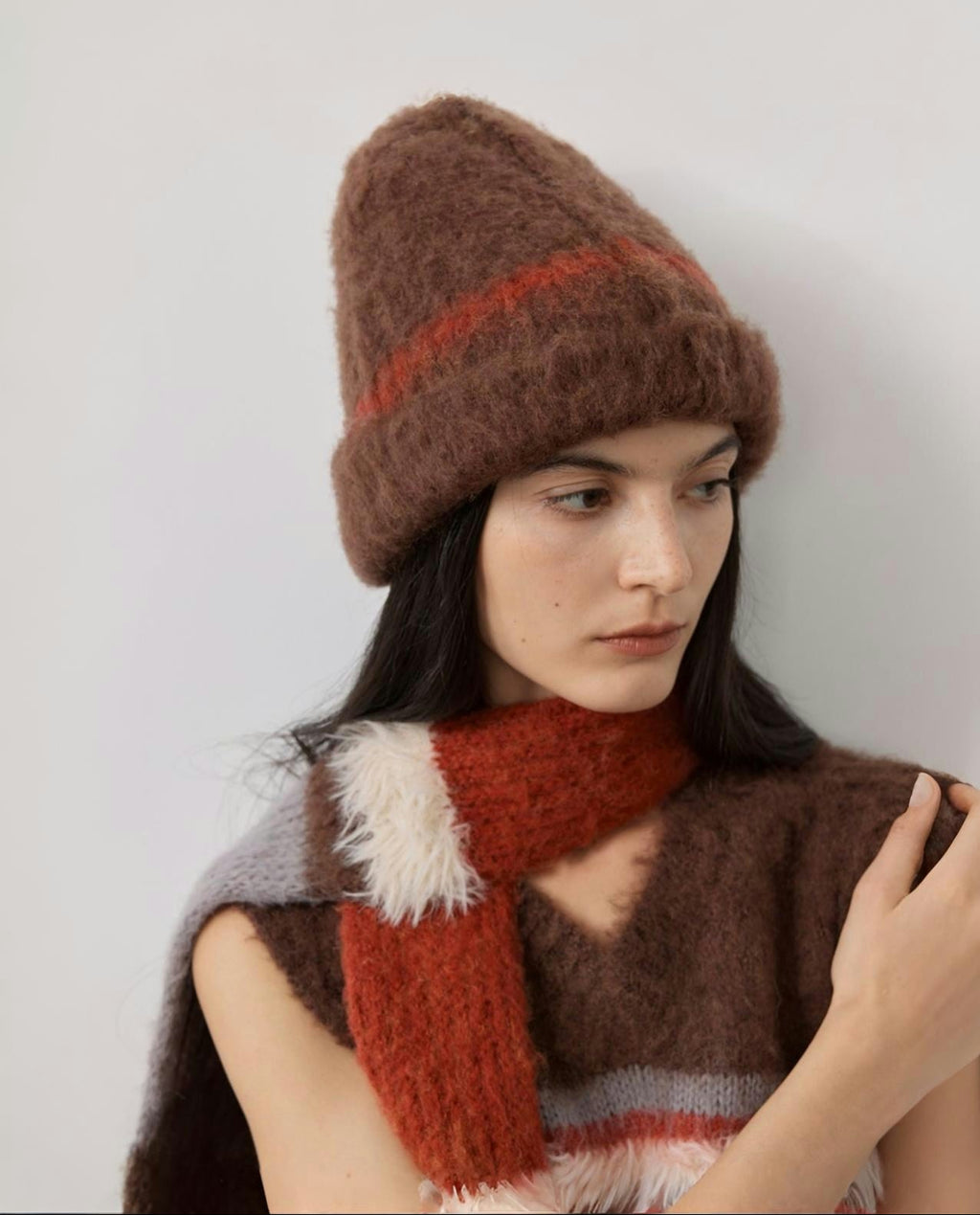 FIRELADY FUR | Women's Mohair Wool Blend Colorblock Hat & Scarf Set