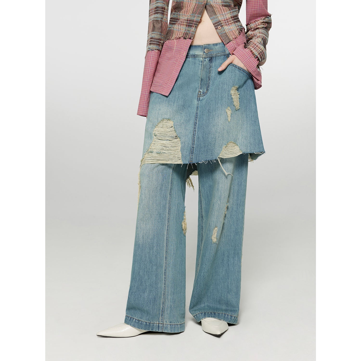 PREMIUM STYLE CO. LTD. | Women's Tencel Blend Fake Two-Piece Jeans