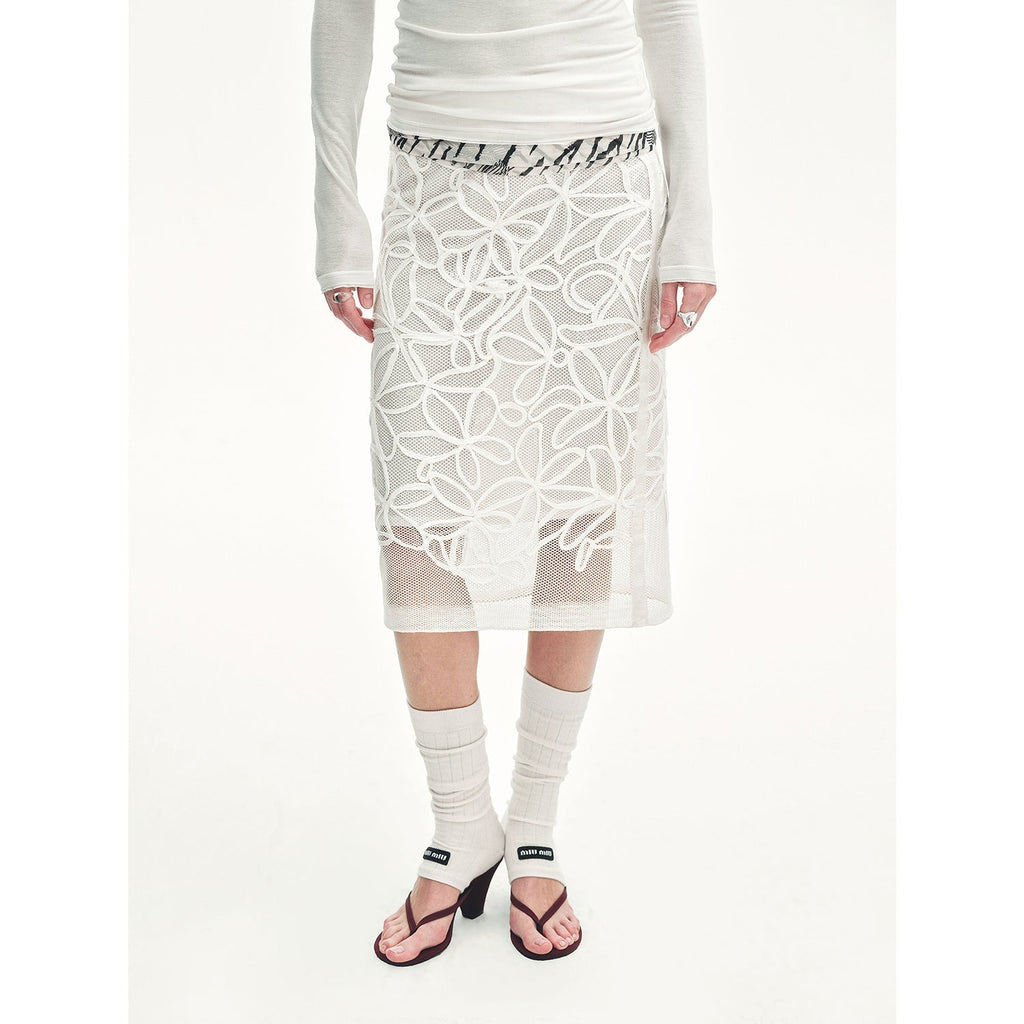 PREMIUM STYLE CO. LTD. | "Summer Dream" Viscose Embroidered Straight Skirt