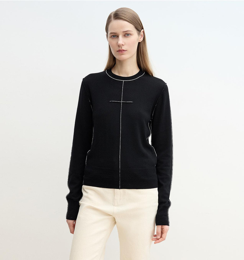FIRELADY FUR | Women's Yangtze 30NM Contrast Stitch Wool Knit Sweater