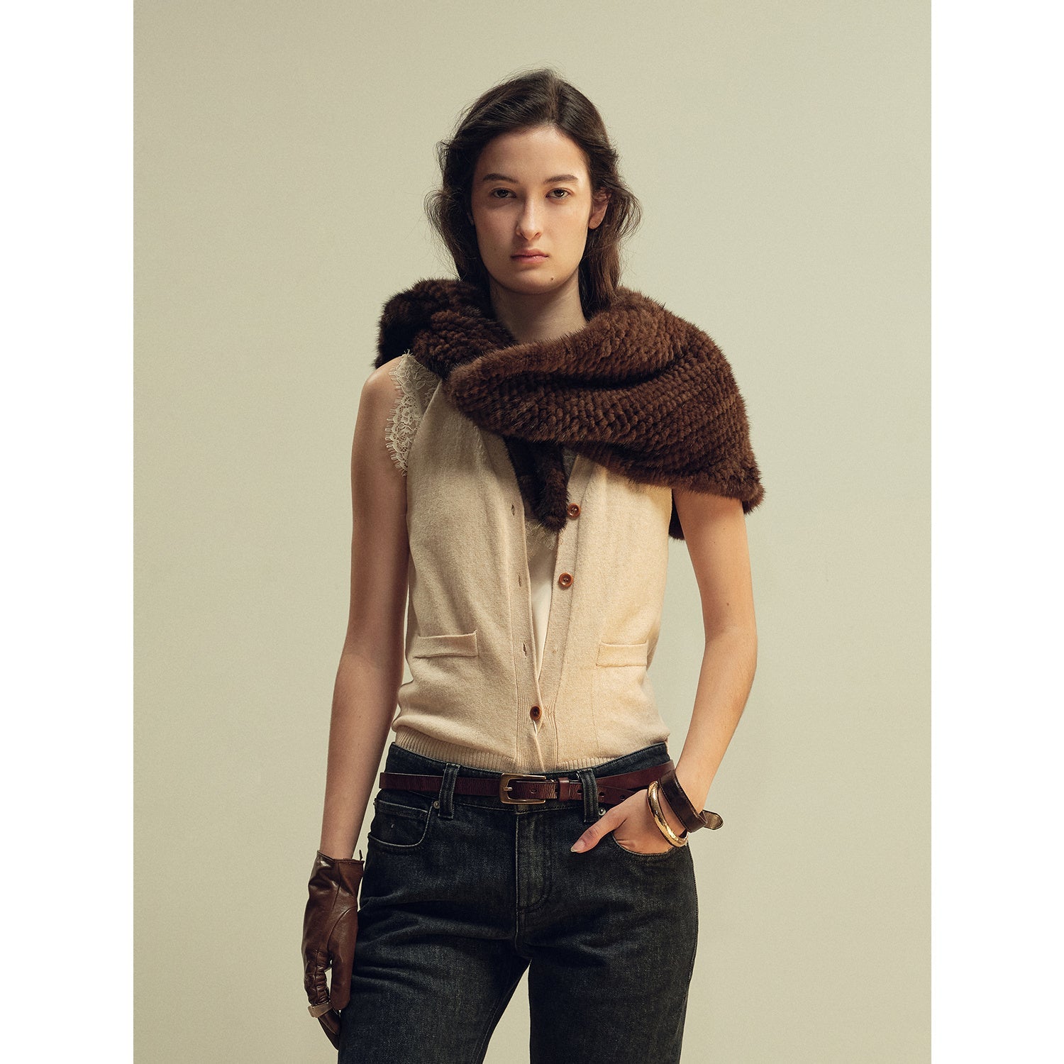 FIRELADY FUR | Women’s Woven Mink Triangle Scarf