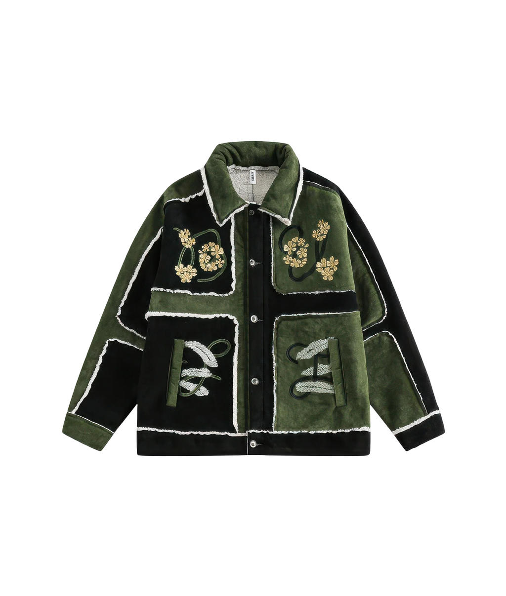 4inme | Floral Embroidery Sherpa Jacket