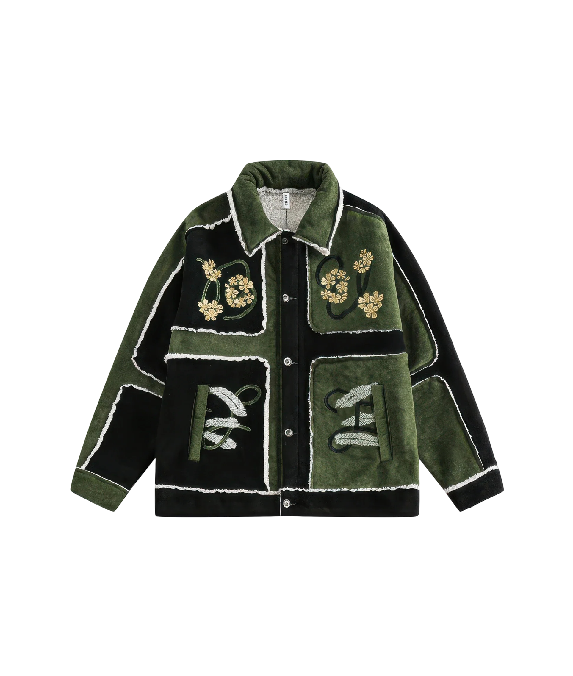 4inme | Floral Embroidery Sherpa Jacket