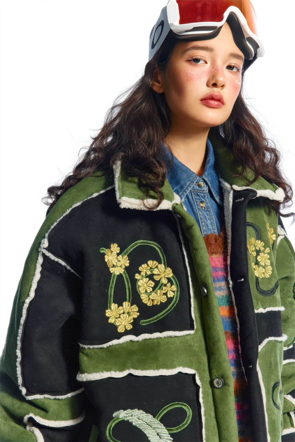 4inme | Floral Embroidery Sherpa Jacket