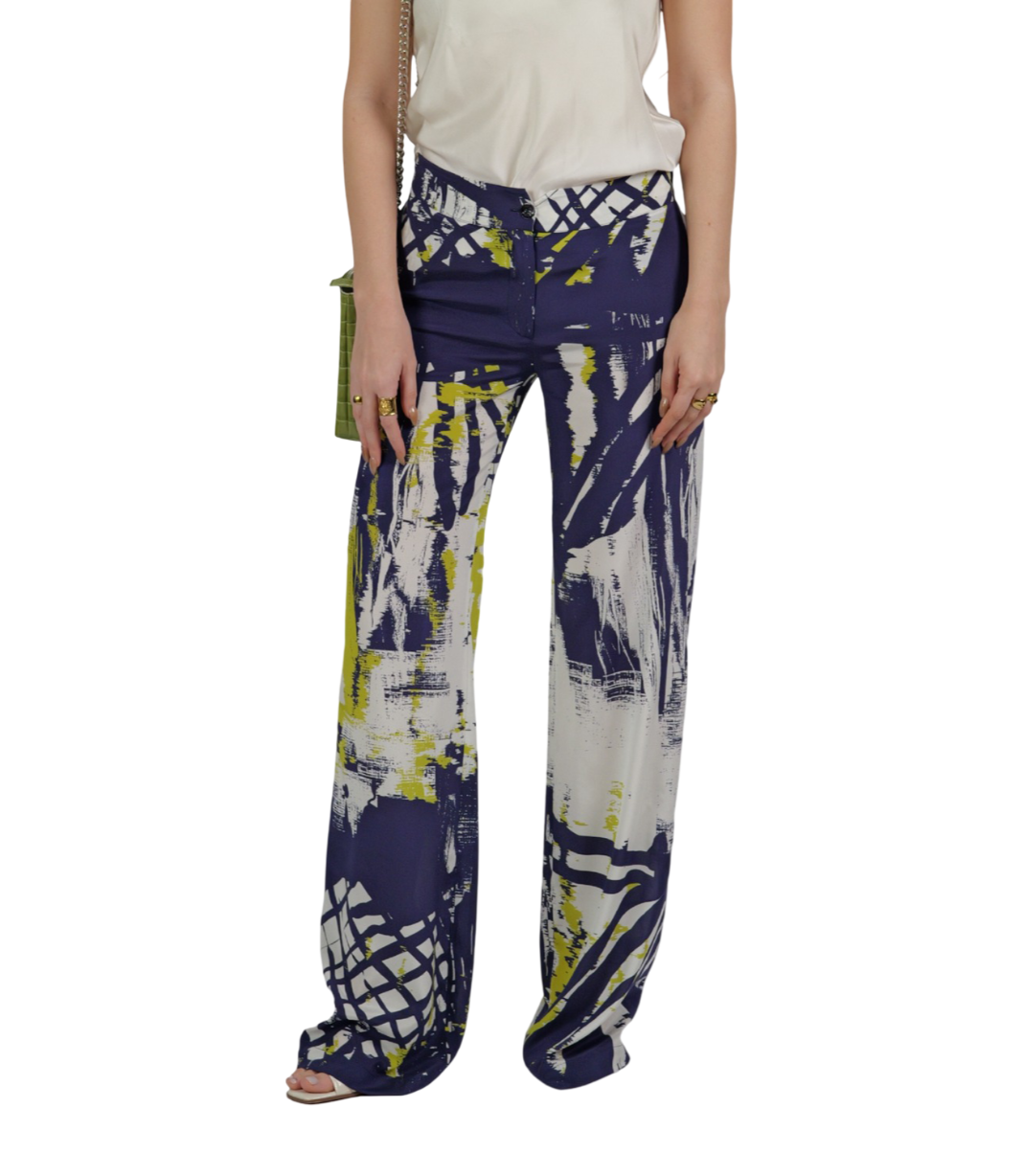 Tema Moda | Women's Silk Pants in Abstract Print on Blue
