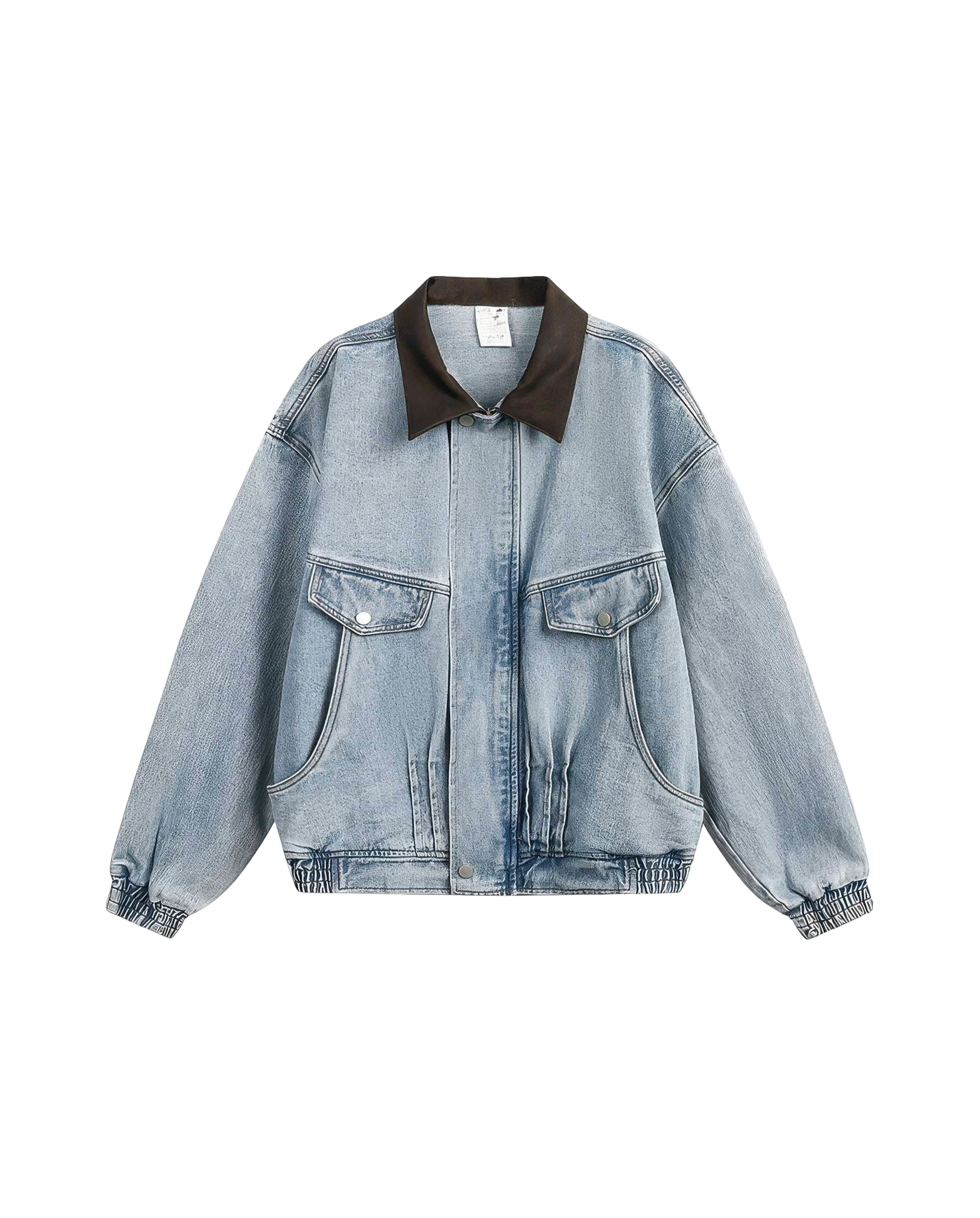 4inme | Vintage Denim Color Block Collar Jacket
