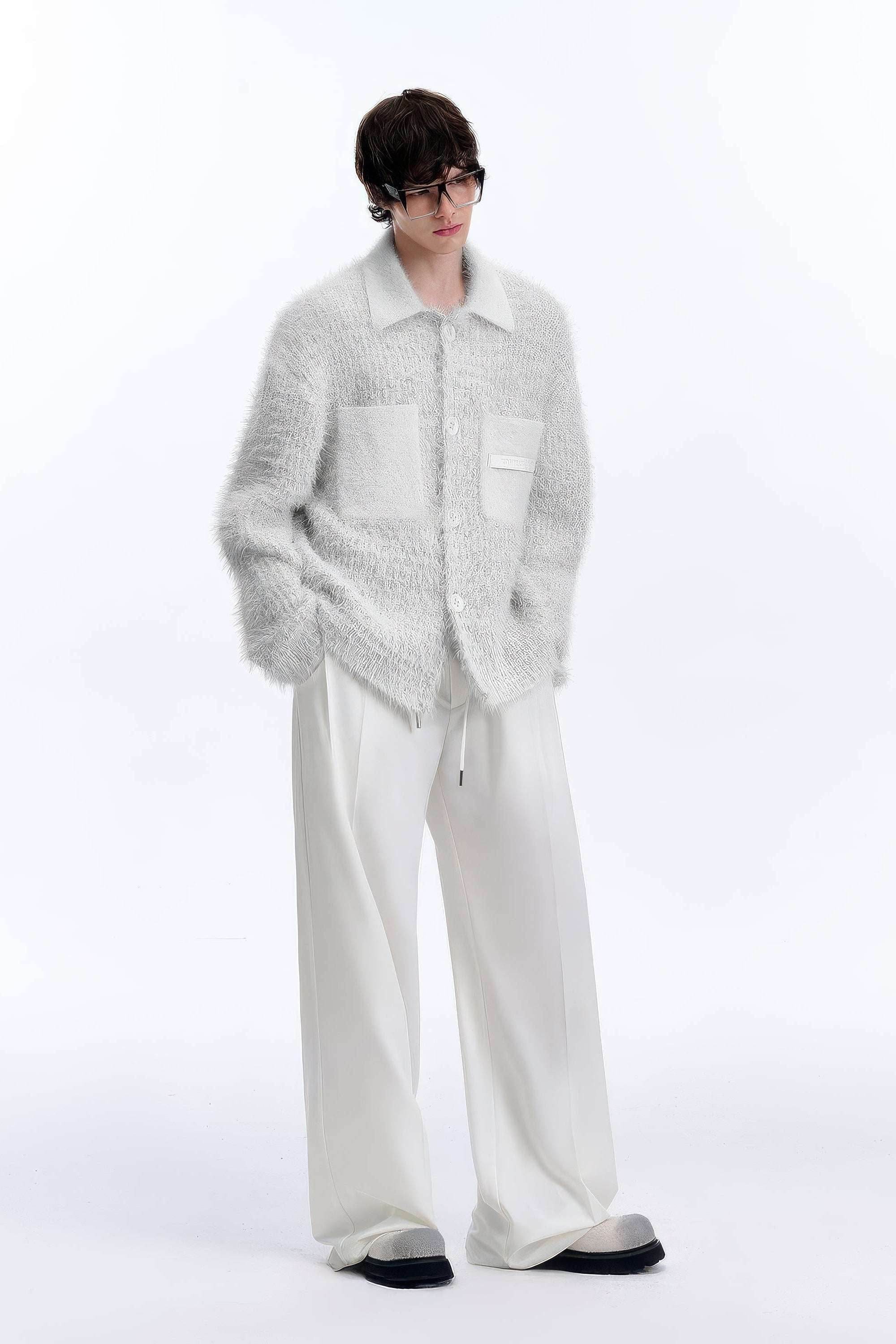 4inme | Men's White Knit Cardigan