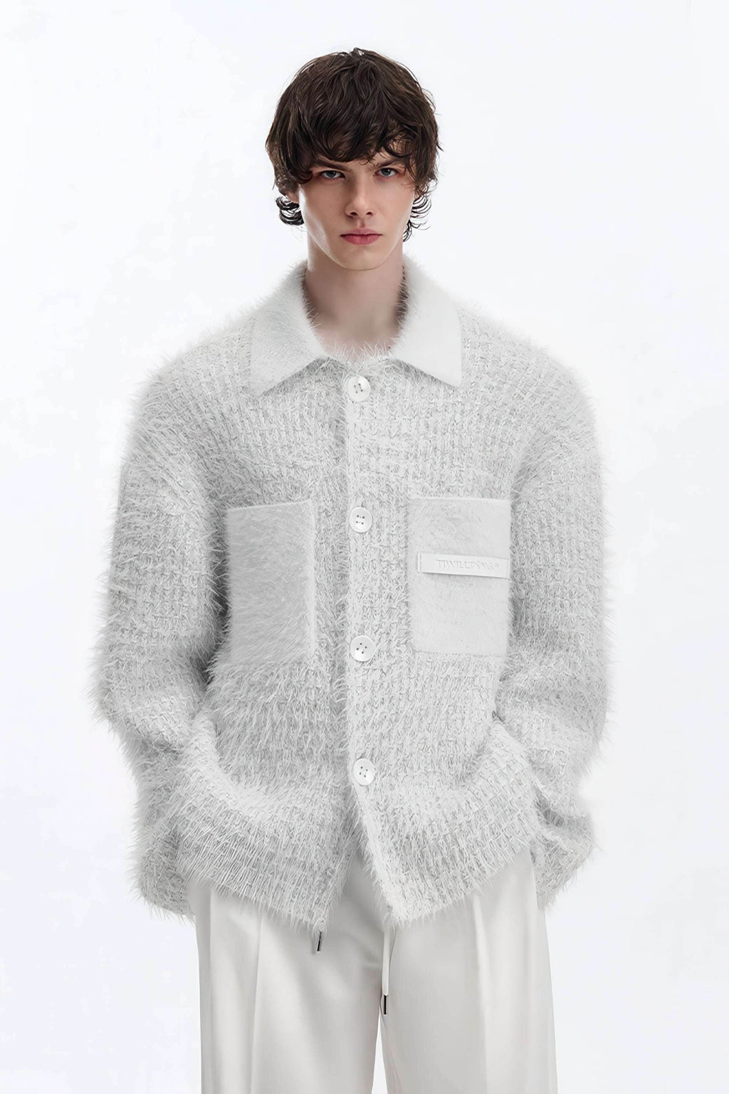 4inme | Men's White Knit Cardigan