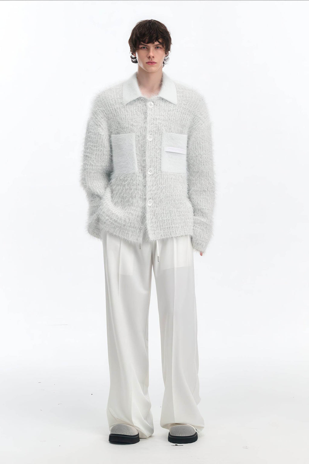 4inme | Men's White Knit Cardigan