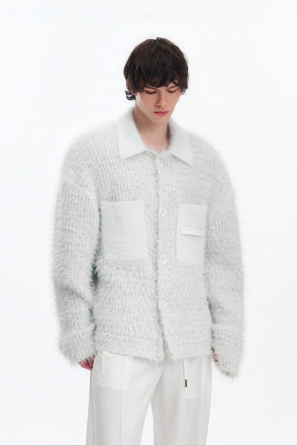 4inme | Men's White Knit Cardigan