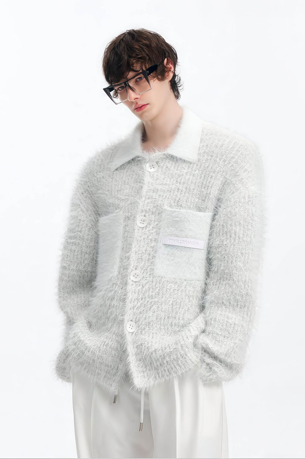 4inme | Men's White Knit Cardigan