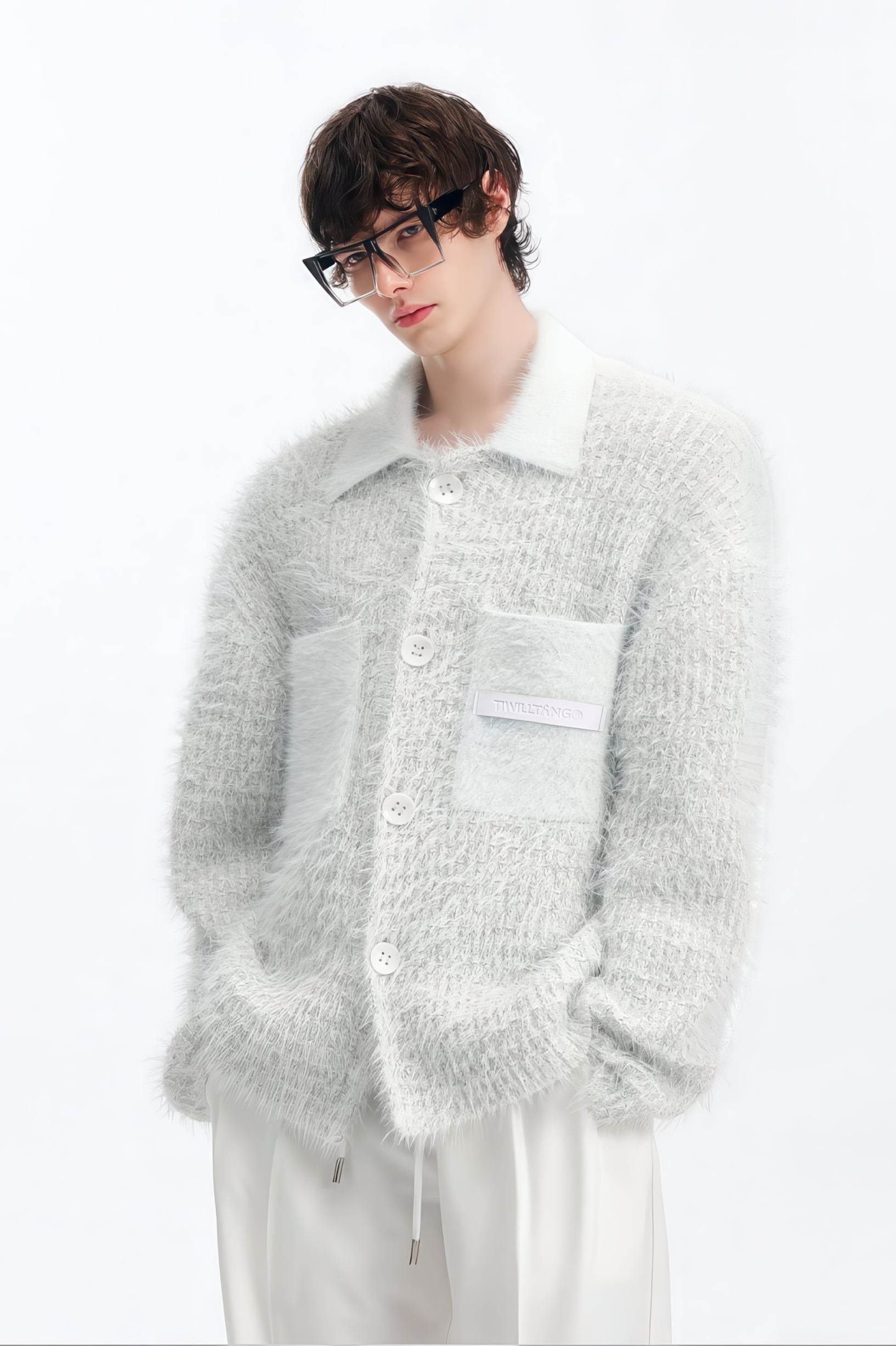4inme | Men's White Knit Cardigan