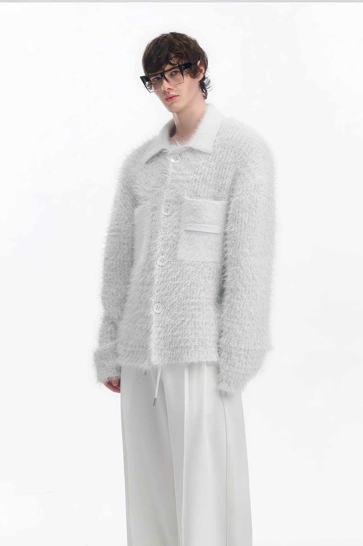 4inme | Men's White Knit Cardigan
