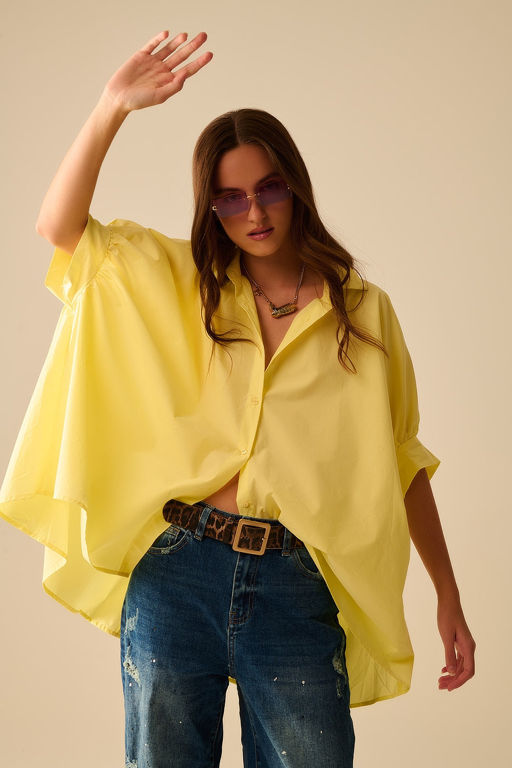 Q2 | Women's Yellow Oversized Cotton Blouse
