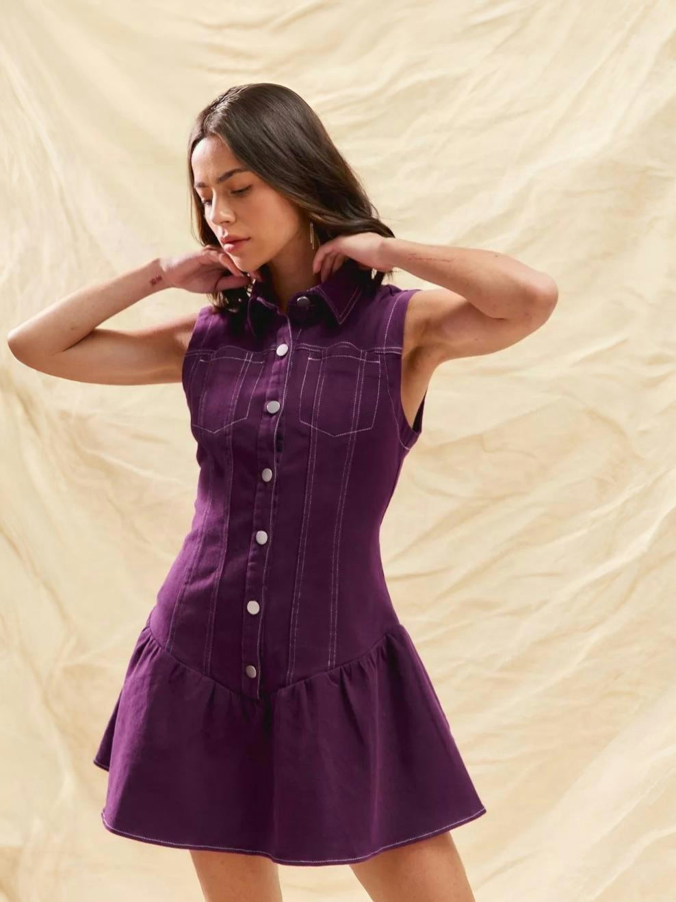 SO ME | Women's Purple Sleeveless Collared Mini Dress