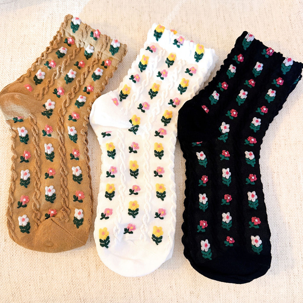 Ellison + Young | Women's Mini Flower Socks (Set of 3 Pairs)