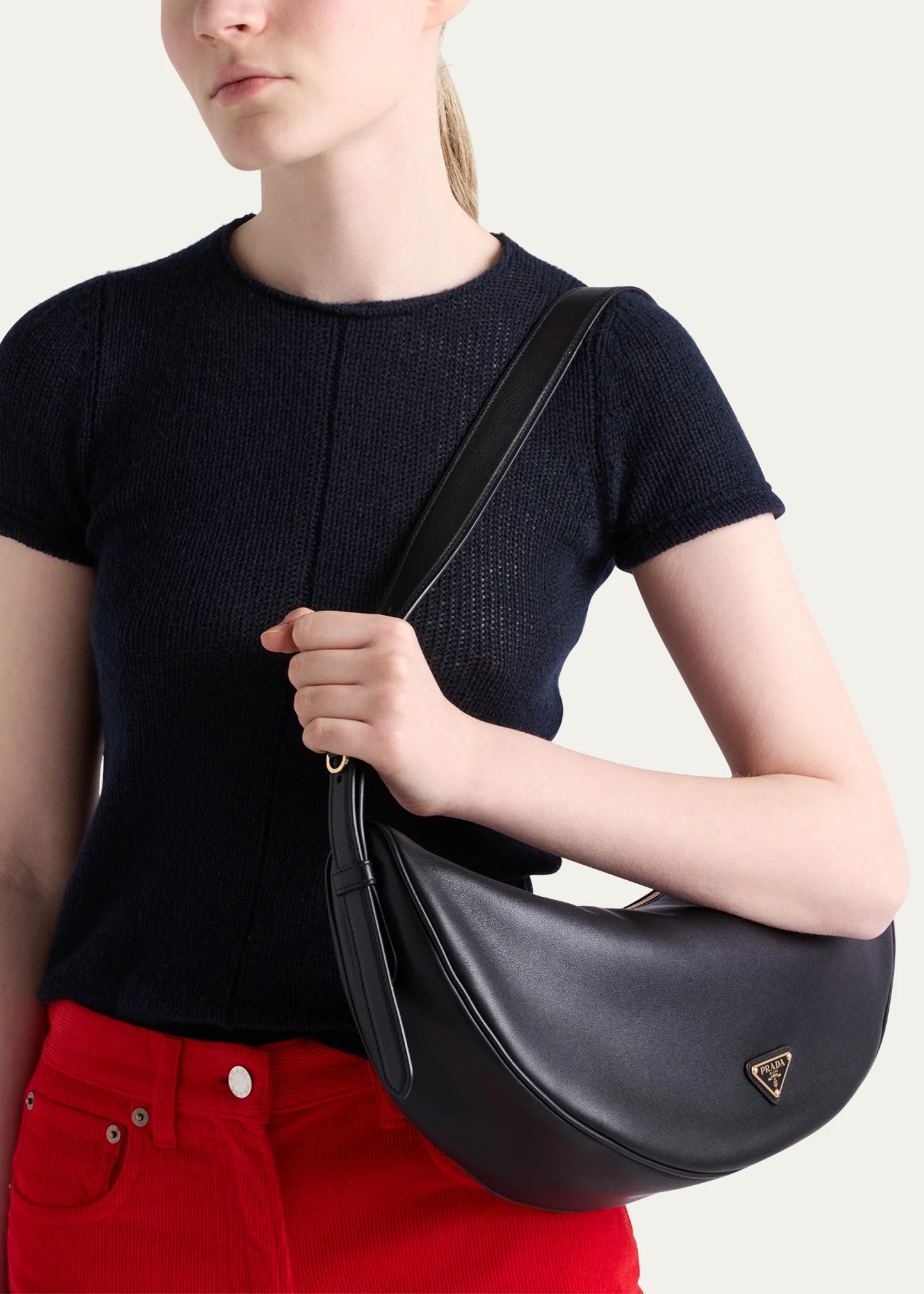 Prada | Women's Black Crescent Shoulder Bag