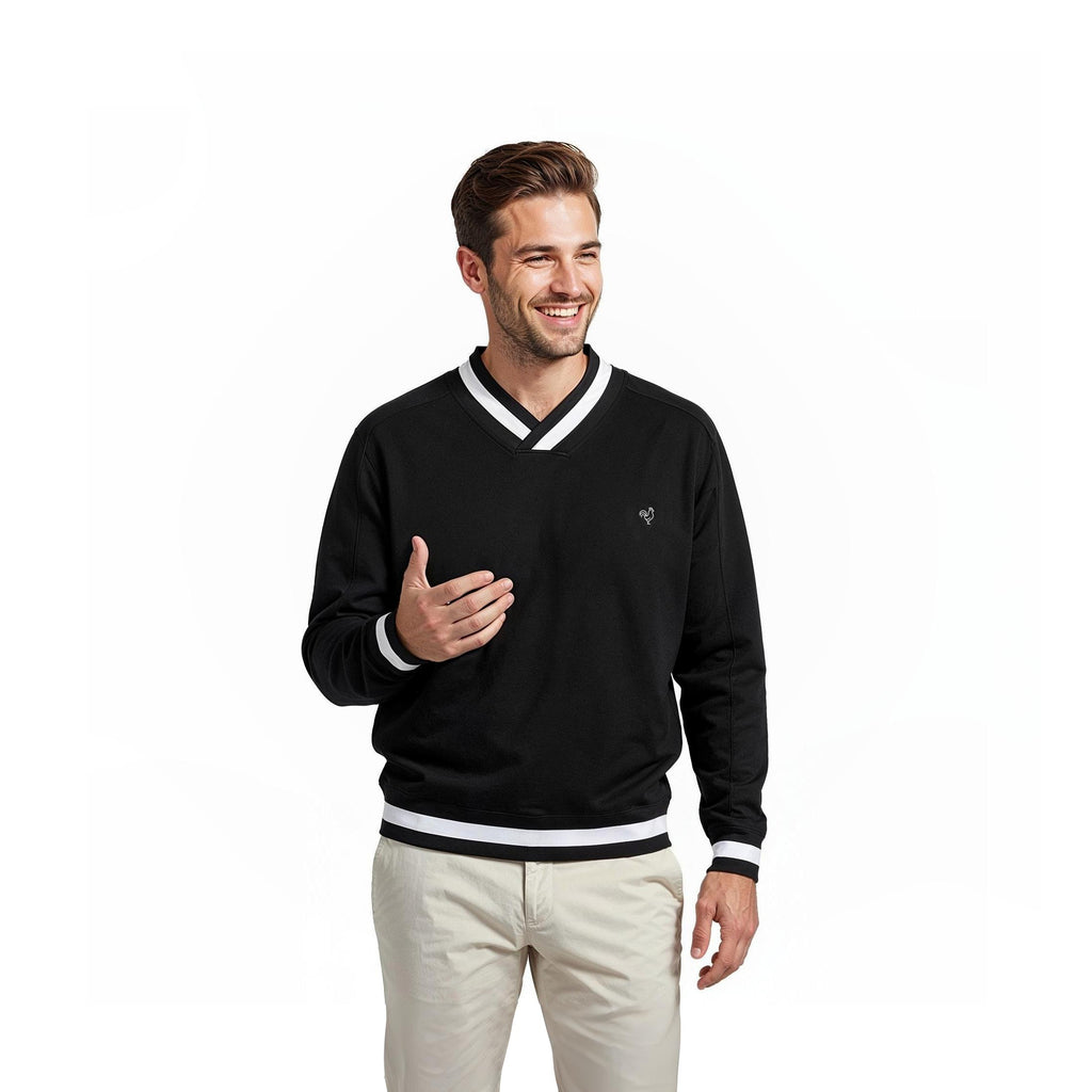 Cotton V-Neck Sweater | Contrast Trims