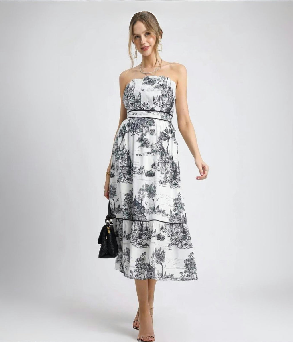 Umgee | Women's Printed Tiered Midi Cotton Tube Dress