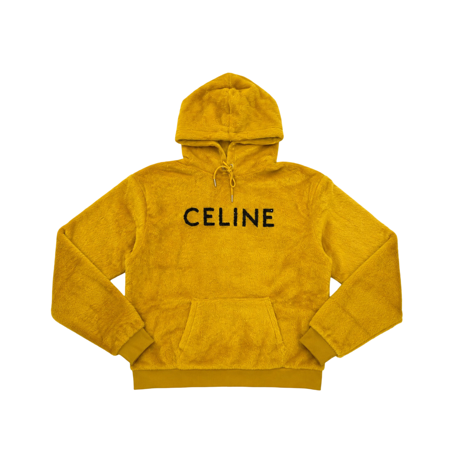 Celine | Yellow Fuzzy Hoodie with Sequined Logo