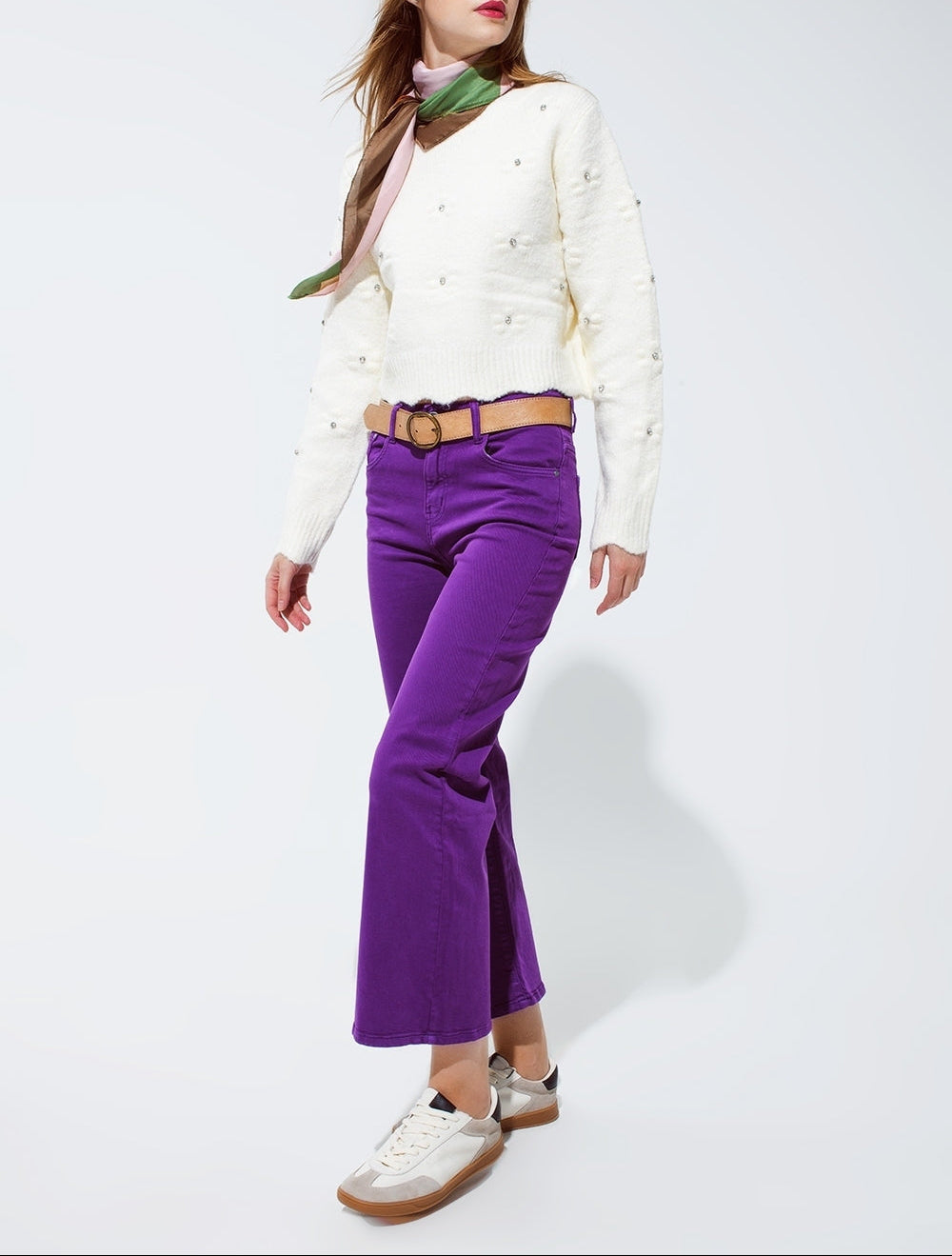 Q2 | Women's Purple Cropped Wide Leg Jeans