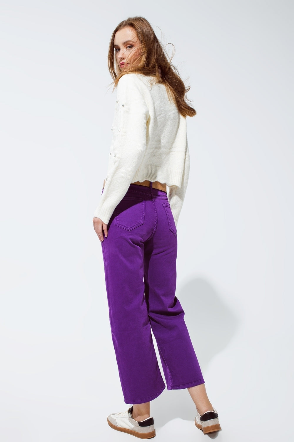 Q2 | Women's Purple Cropped Wide Leg Jeans