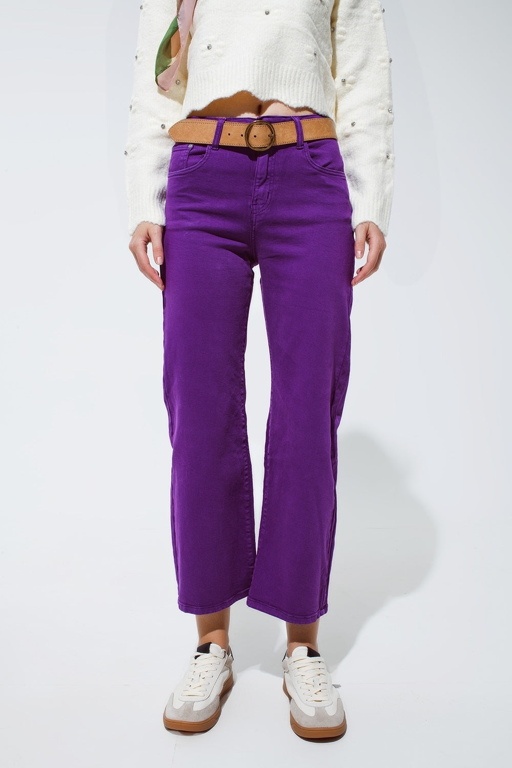 Q2 | Women's Purple Cropped Wide Leg Jeans