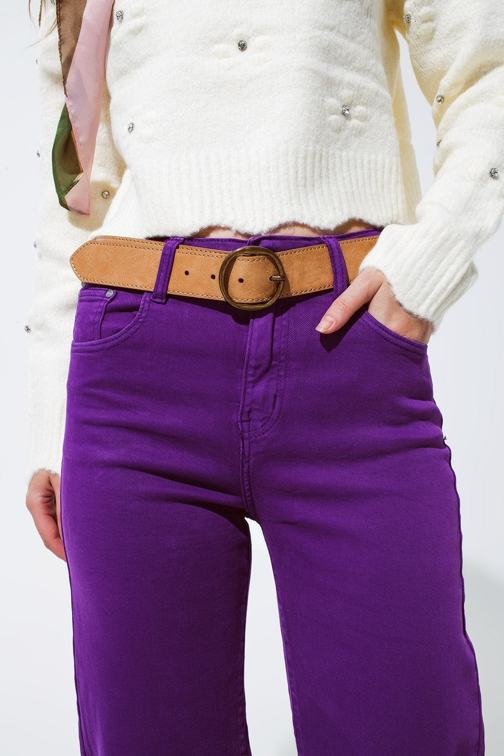 Q2 | Women's Purple Cropped Wide Leg Jeans
