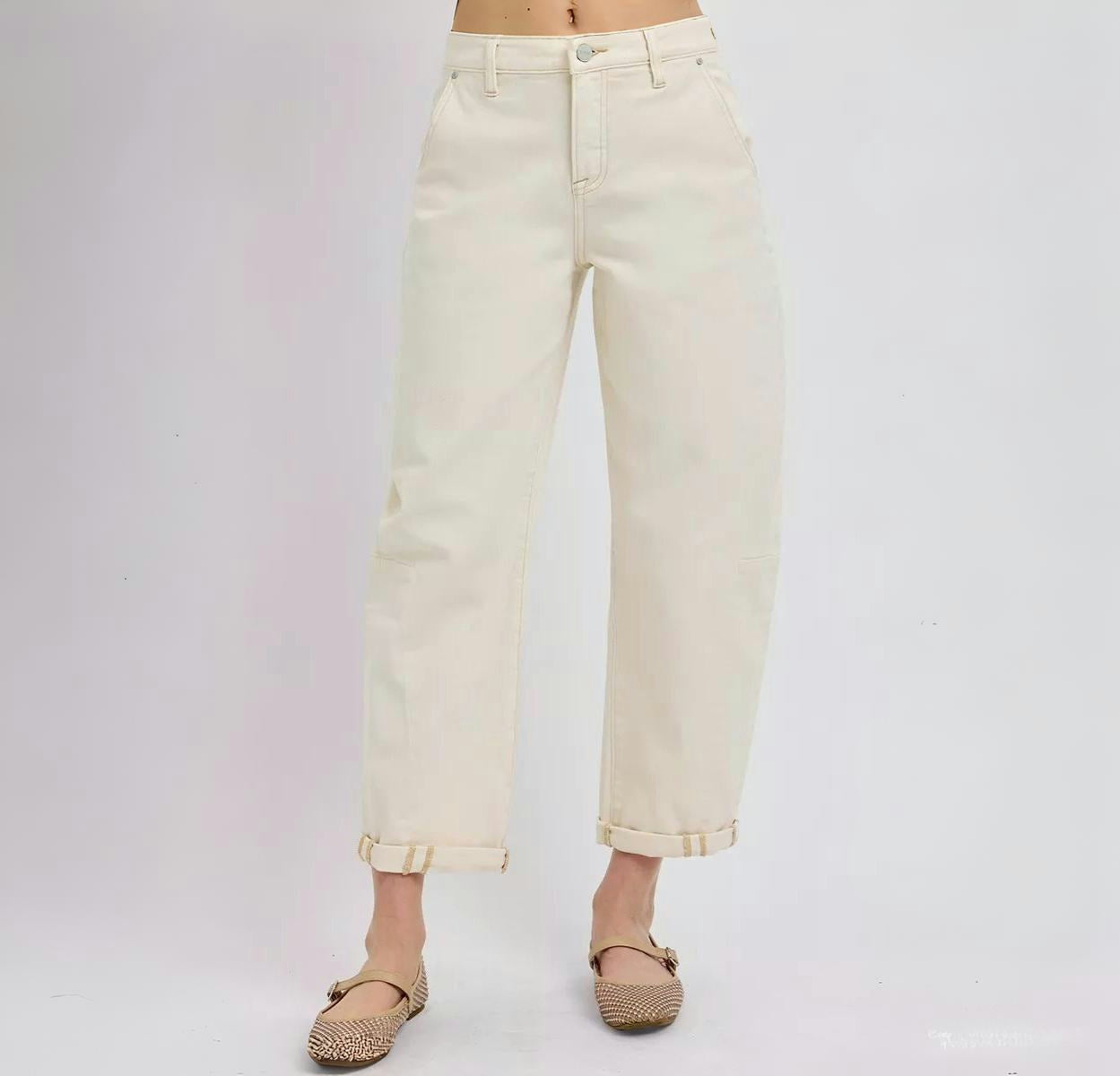 RISEN Women's Ankle Cuffed Barrel Jeans