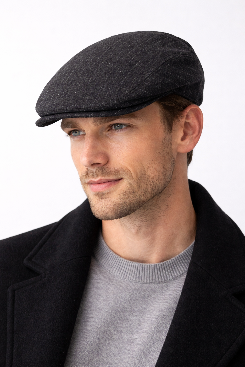 Claudio Mariani | Striped Dark Grey Wool Flat Cap
