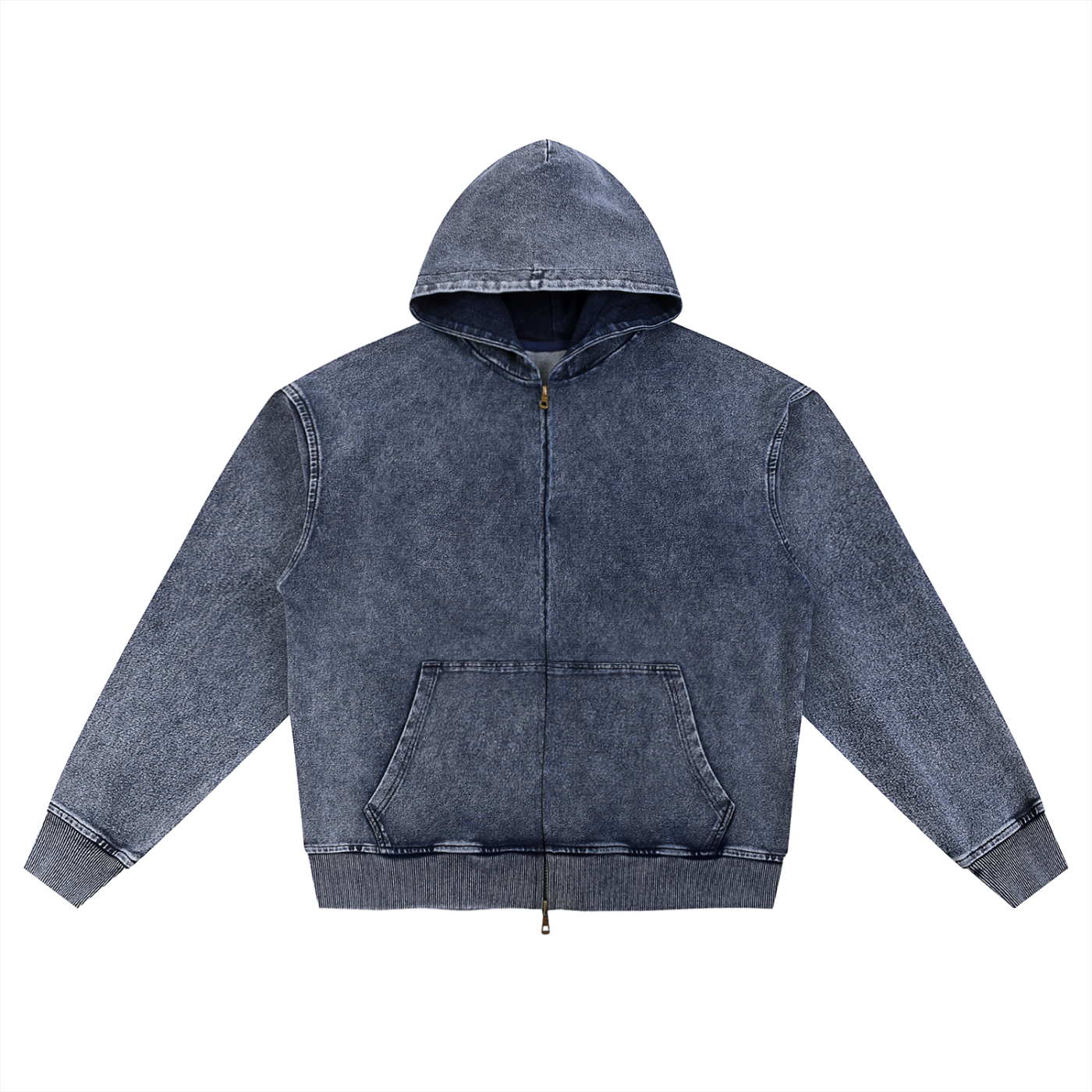GALLO JEAN | Snow Washed Oversized Cotton Blend Zip-Up Hoodie