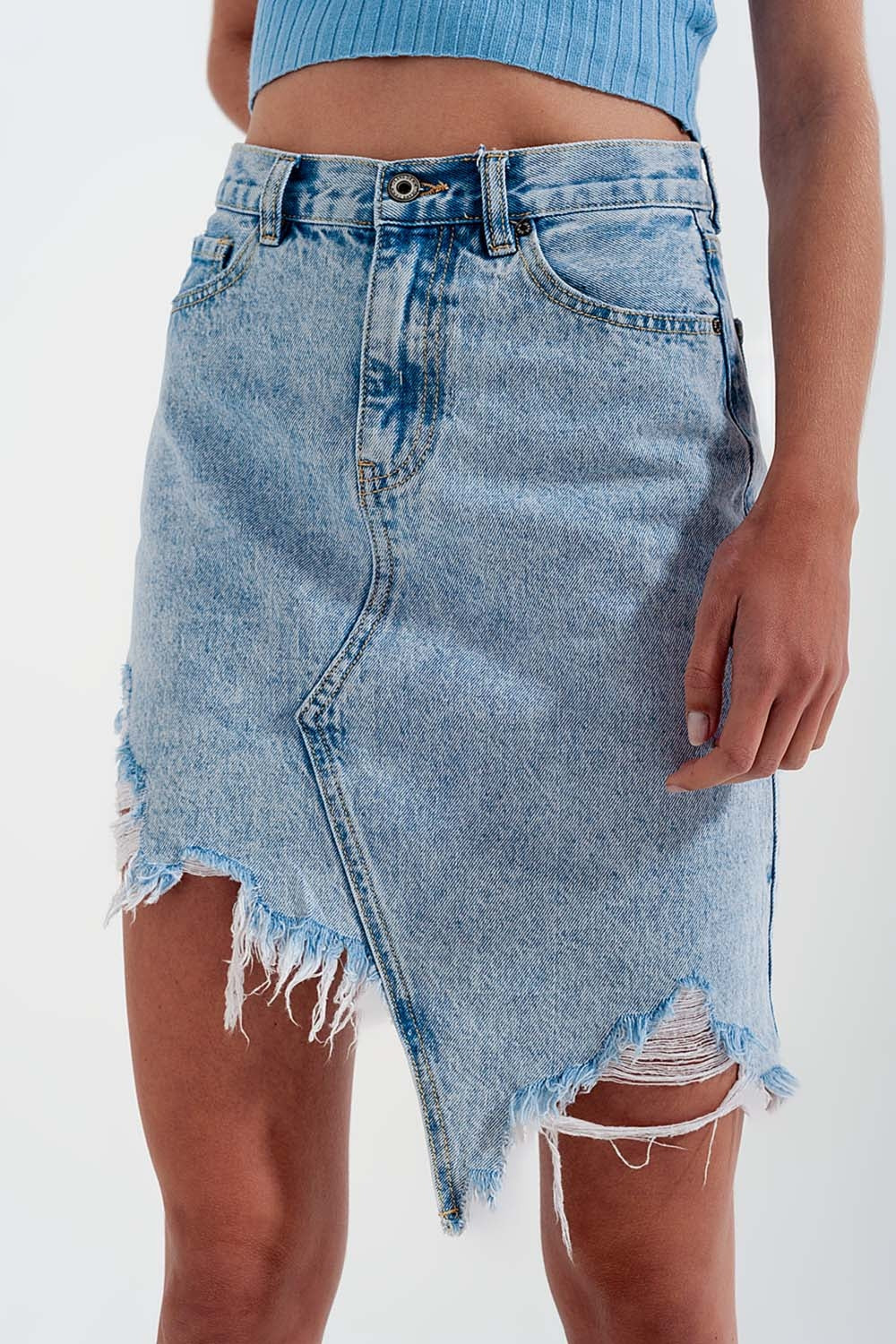 Q2 | Women's Distressed Denim Skirt
