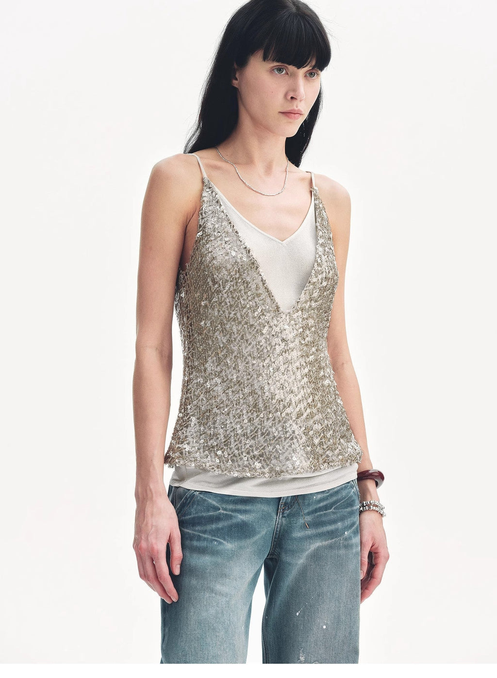 FIRELADY FUR | "Dream Catcher" Sequined Fake Two-Piece Tank Top