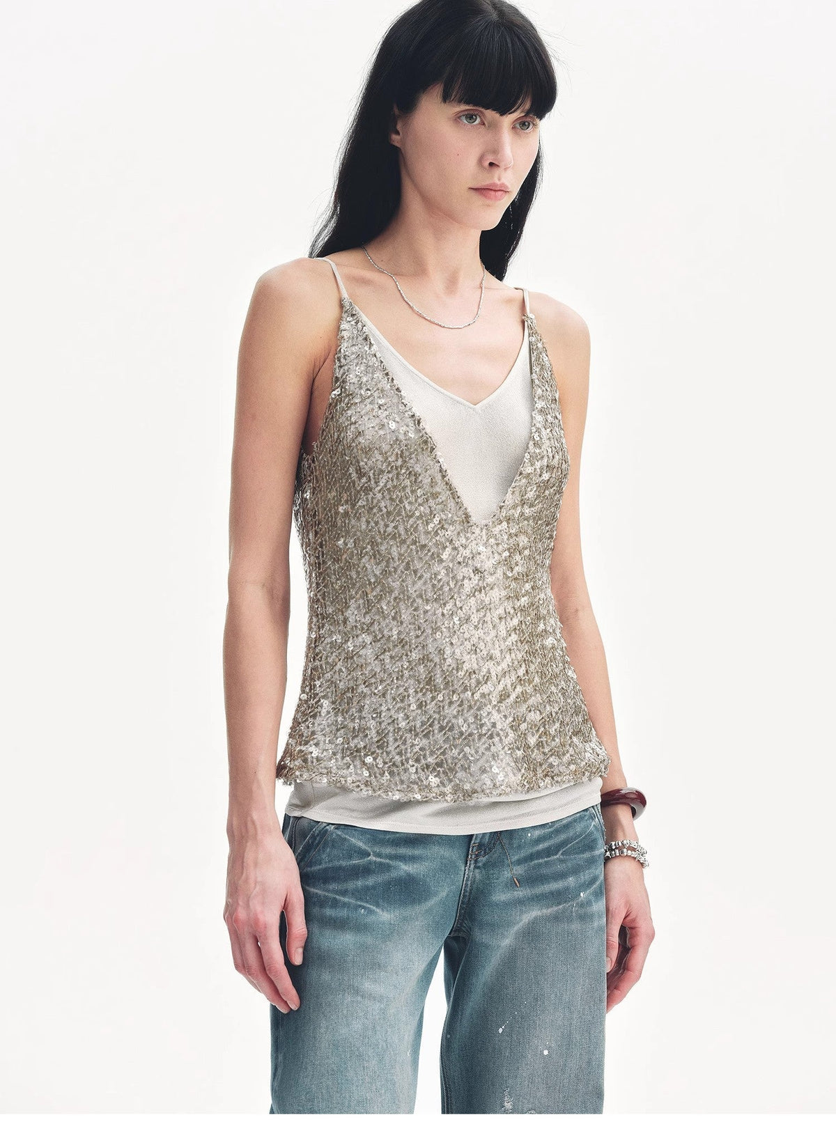 FIRELADY FUR | "Dream Catcher" Sequined Fake Two-Piece Tank Top