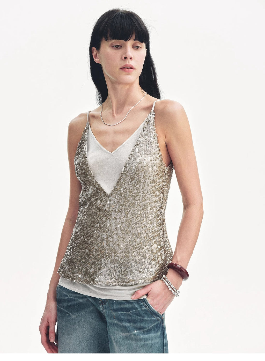 FIRELADY FUR | "Dream Catcher" Sequined Fake Two-Piece Tank Top