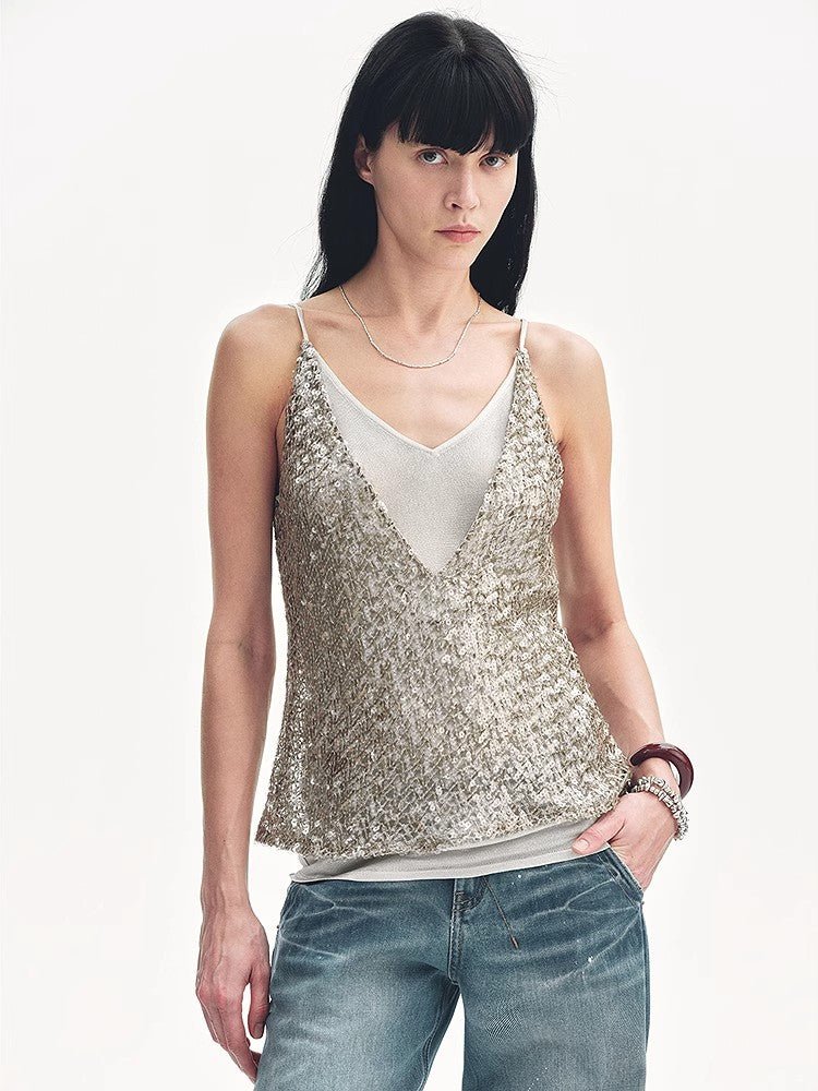 FIRELADY FUR | "Dream Catcher" Sequined Fake Two-Piece Tank Top