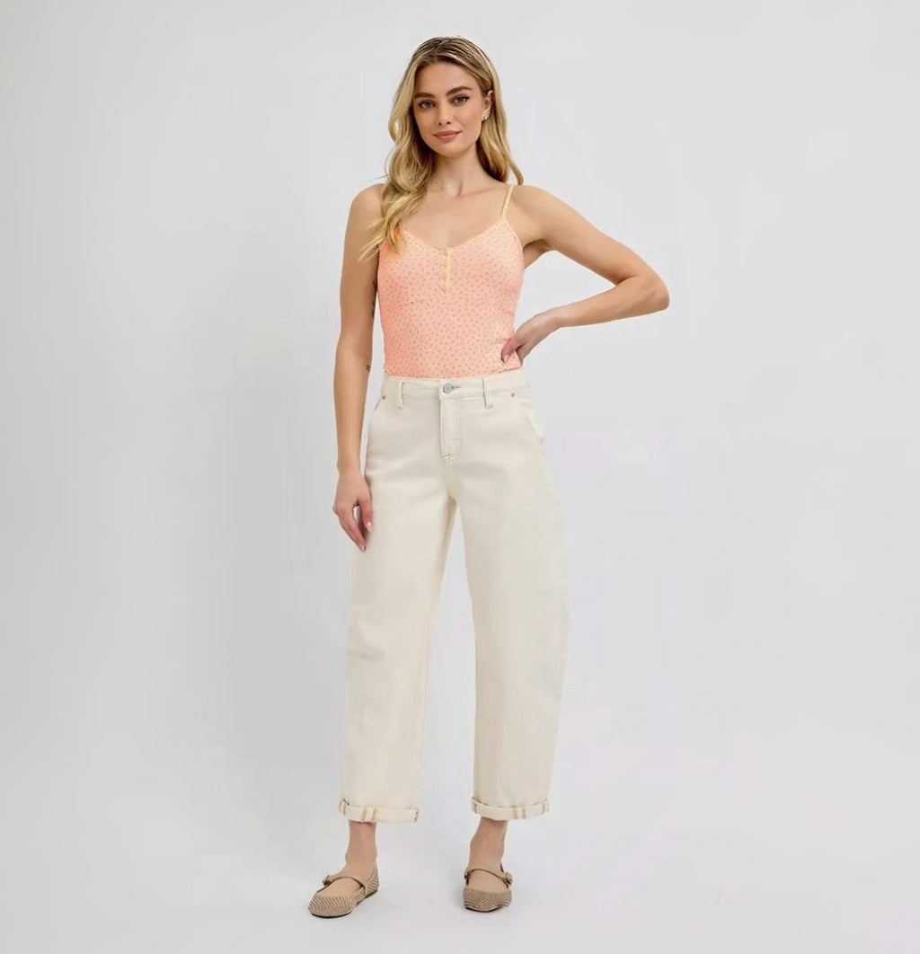 RISEN Women's Ankle Cuffed Barrel Jeans