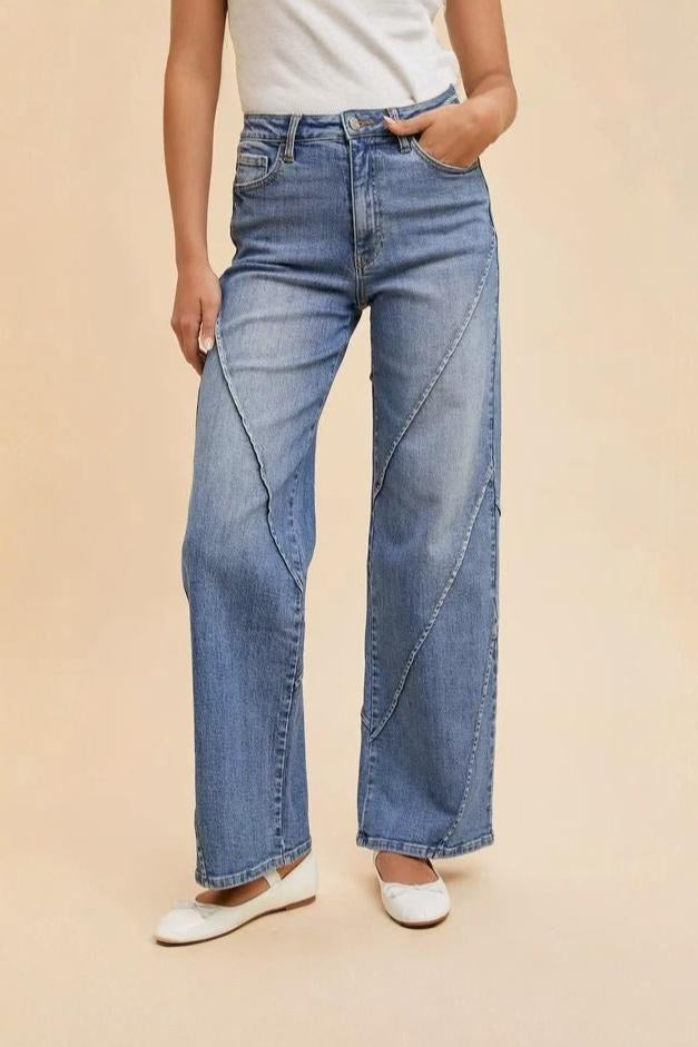 Annie Wear | Women's Decorative Seam Wide Leg Jeans