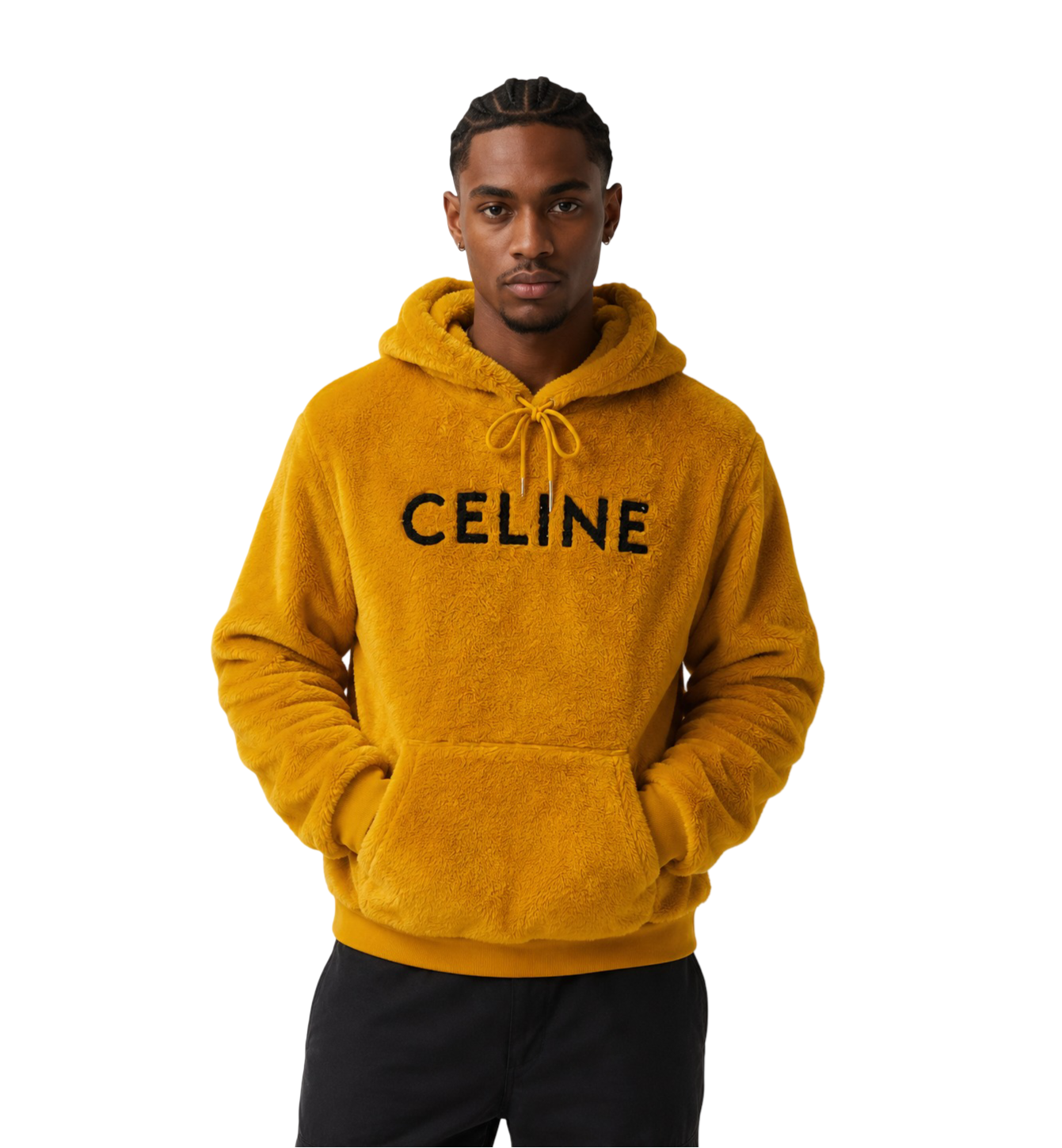 Celine | Yellow Fuzzy Hoodie with Sequined Logo