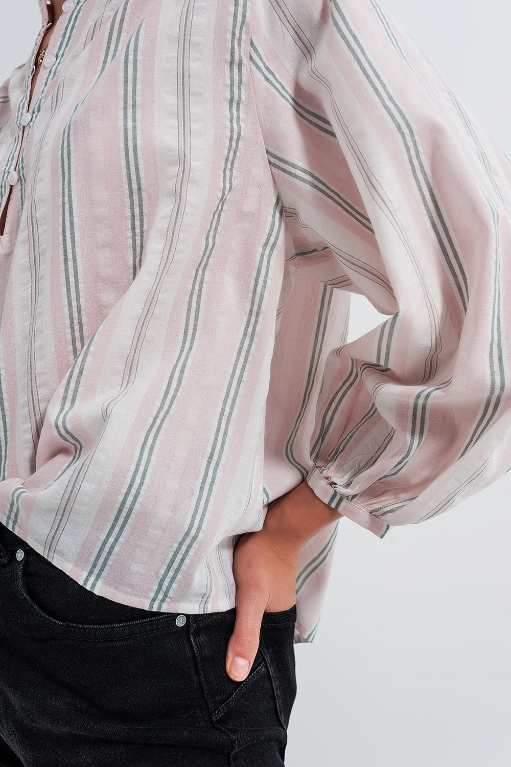 Q2 | Women's Pink Striped Cotton Grandad Shirt