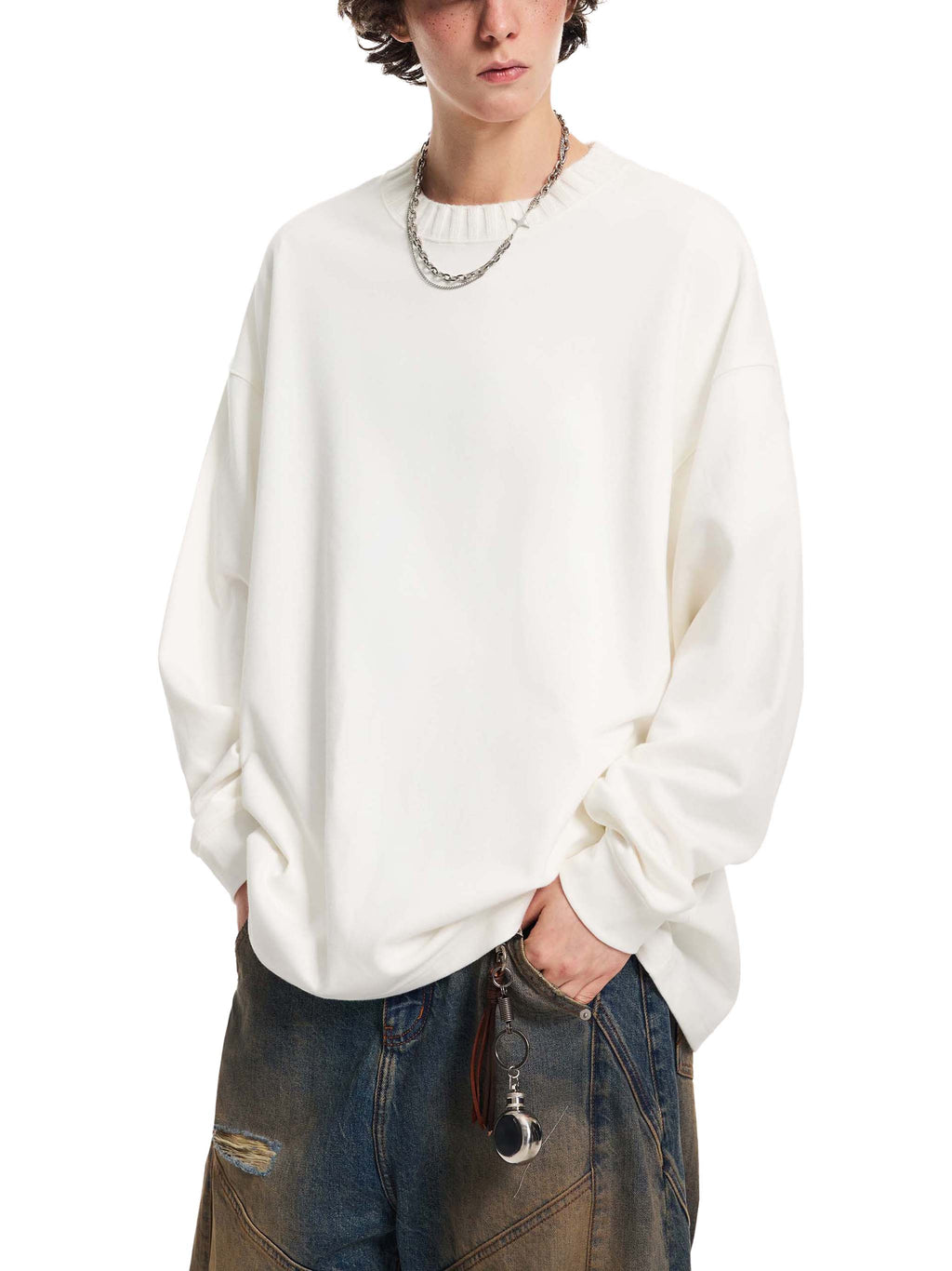 GALLO JEAN | Knit Cotton Blend Round Neck Oversized Sweatshirt