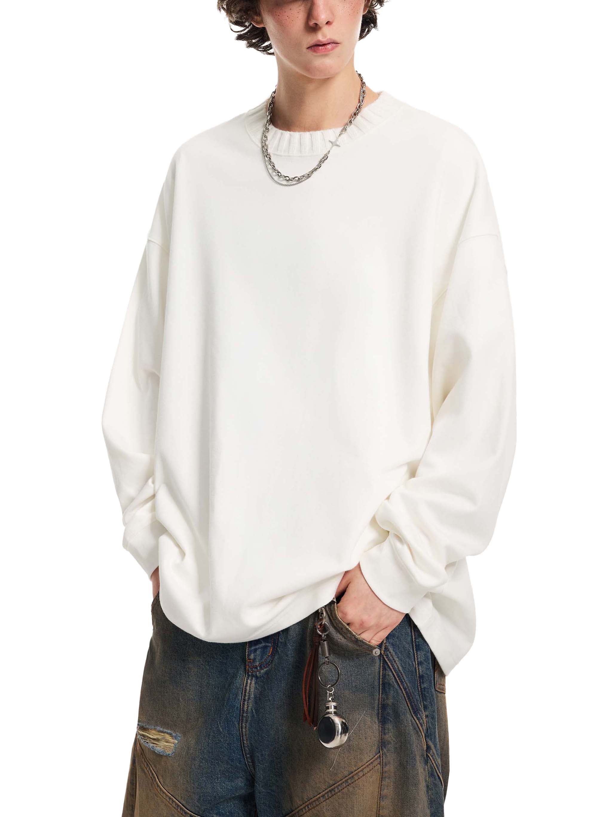 GALLO JEAN | Knit Cotton Blend Round Neck Oversized Sweatshirt