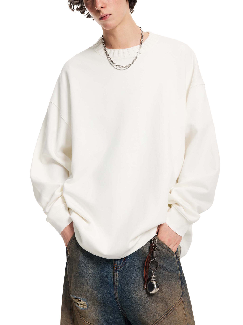 GALLO JEAN | Knit Cotton Blend Round Neck Oversized Sweatshirt