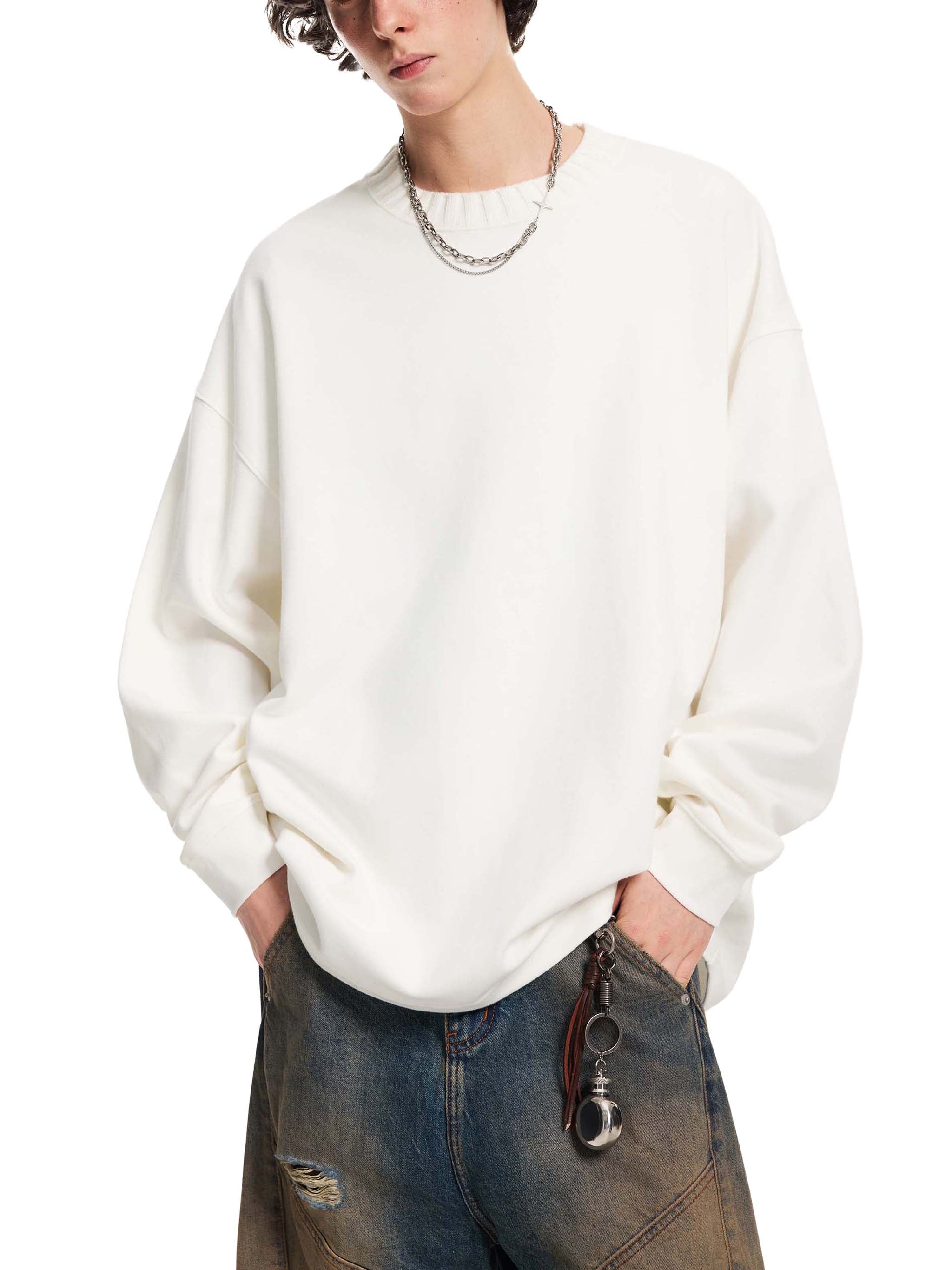 GALLO JEAN | Knit Cotton Blend Round Neck Oversized Sweatshirt