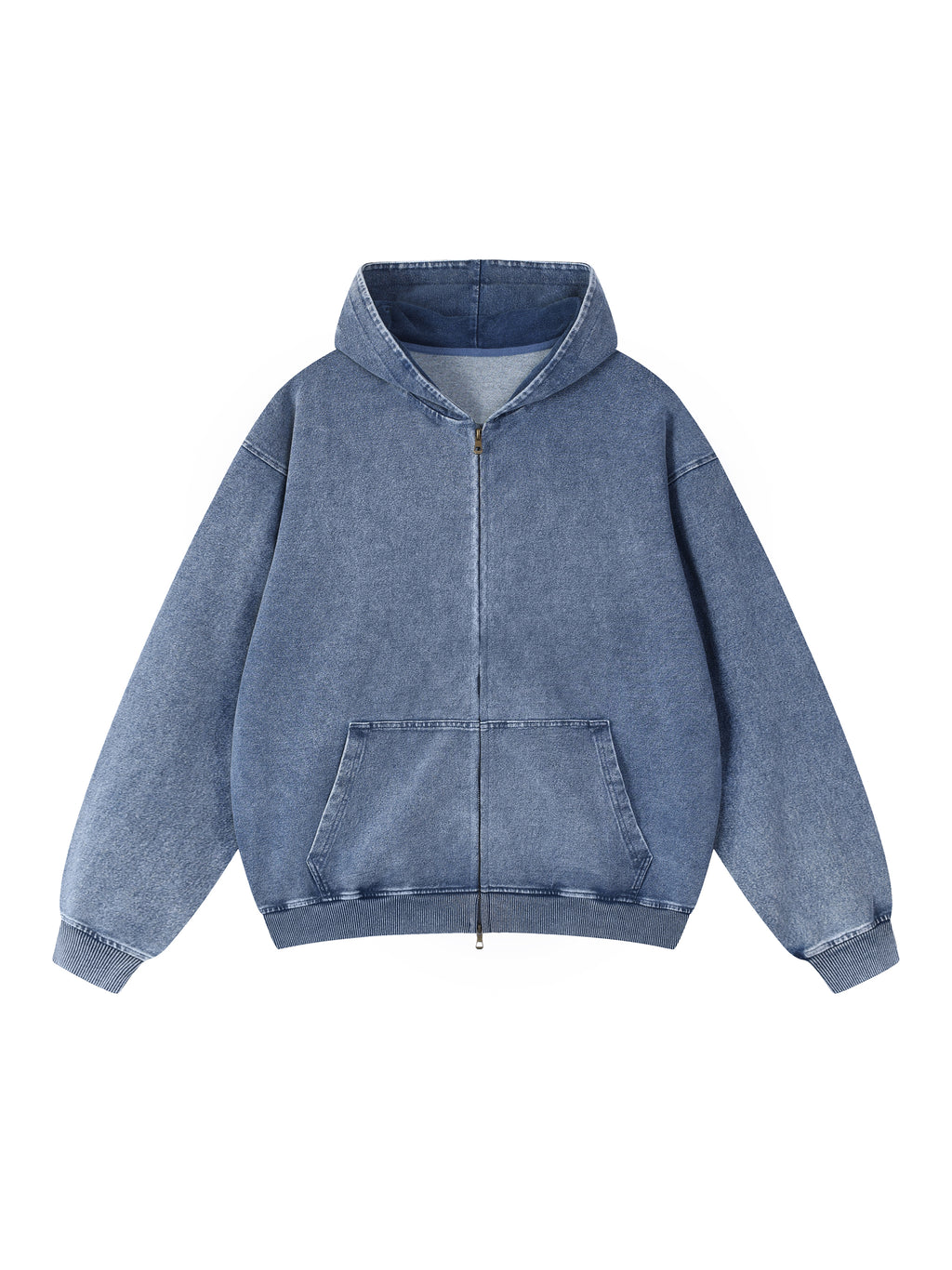 GALLO JEAN | Snow Washed Oversized Cotton Blend Zip-Up Hoodie